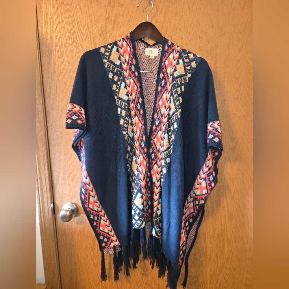 T2love Navy and Pink Geometric Women's Poncho